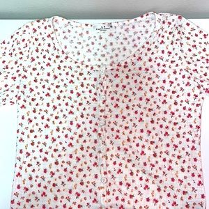 White Floral T-Shirt With Buttons